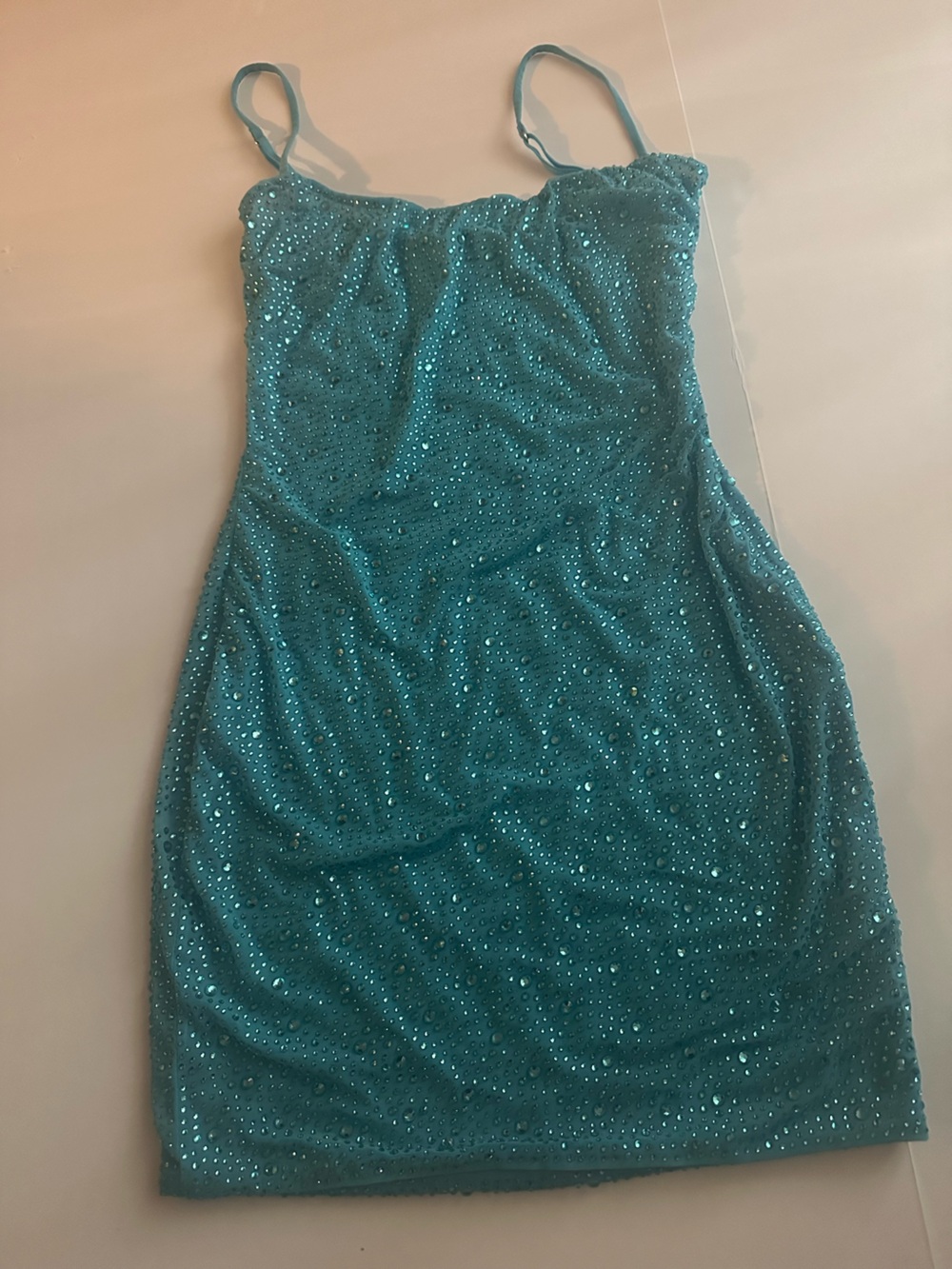 Oh Polly Teal Sequin Strappy Bodycon Mini Dress